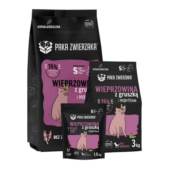 Cūkgaļa ar bumbieriem SUPERPREMIUM kvalitātes sausā barība pieaugušiem suņiem 1,5 kg | 3 kg | 9 kg